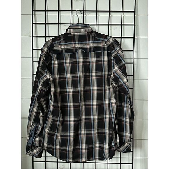 7 Diamonds Button Front Black Pearl Snap LS Western Plaid Shirt Mens Large - Picture 6 of 12